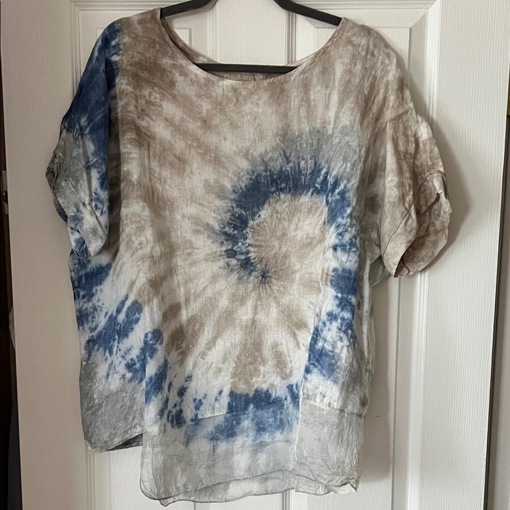 Boho Tie-Dye Blouse in Blue and Brown